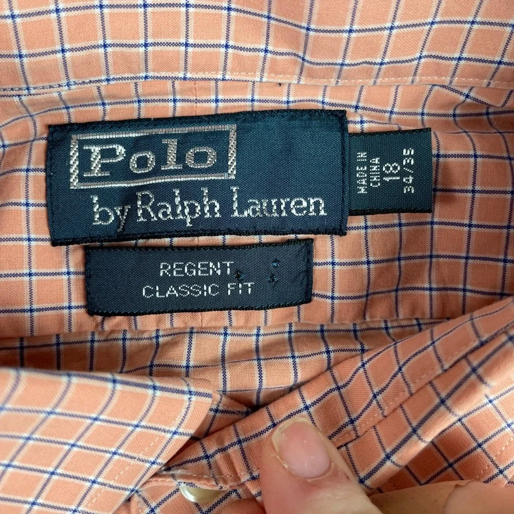 Polo Ralph Lauren Button Down Mens 18 34/35 Orange Regent Classic Fit Check 90s